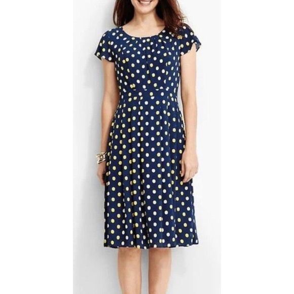 Talbots NWT Navy Blue Polka Dot Short Sleeve Dress Womens Plus Size 2X - 22WP - Picture 1 of 14